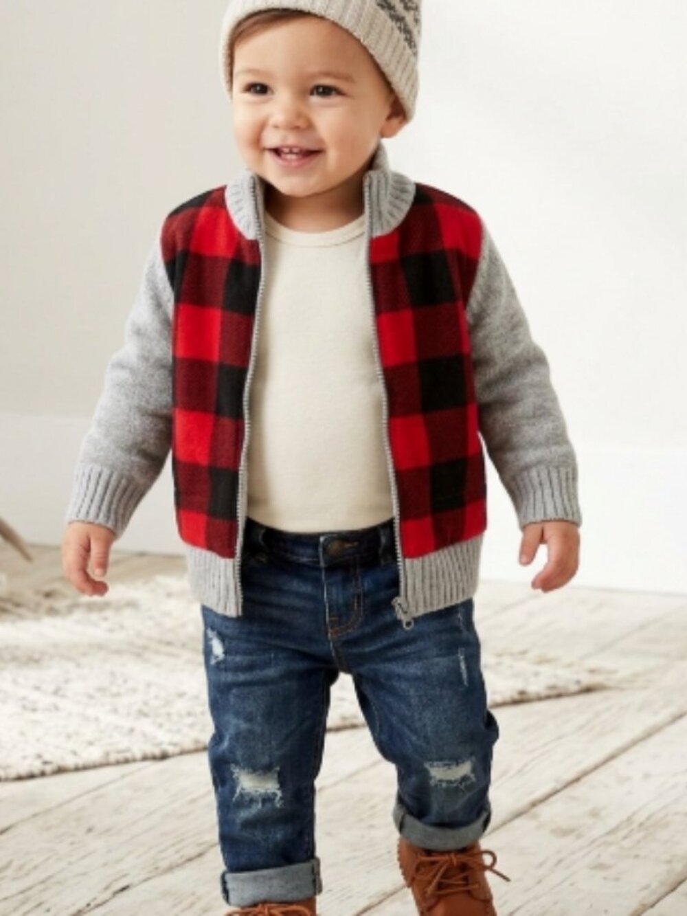 Cat & Jack Buffalo Check Zip Jacket 18M Toddler Cozy Fall Cabin Outdoorsy Red